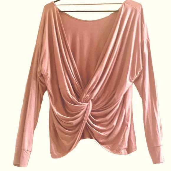 Women’s Very Low Back Long Sleeve Top Soft Comfy Cotton Blend In Pink Blush Sz M - Picture 2 of 3